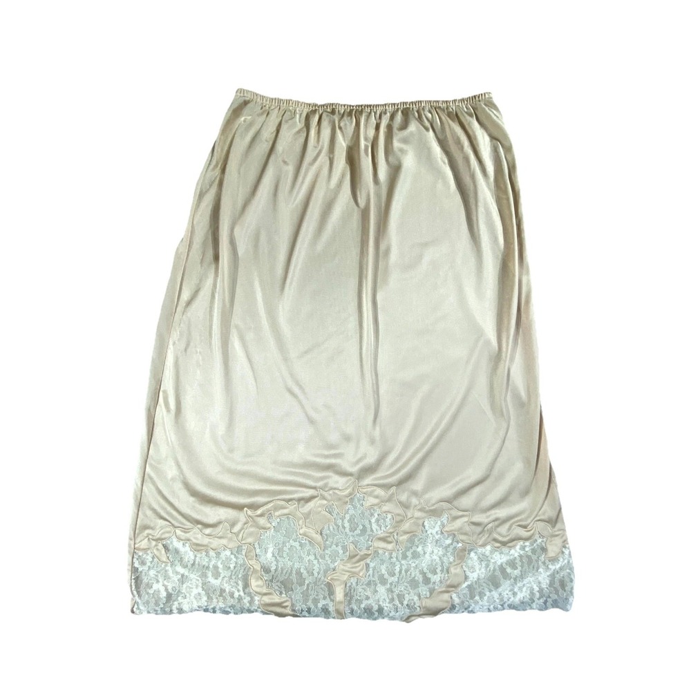 Vintage Shuly Designs Half Slip Skirt Womens M Beige Nylon Lace Trim Lingerie